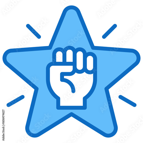 Star Power Blue Fill Outline Icon Vector Design - A clenched fist in a star, representing strength, motivation, and standout performance