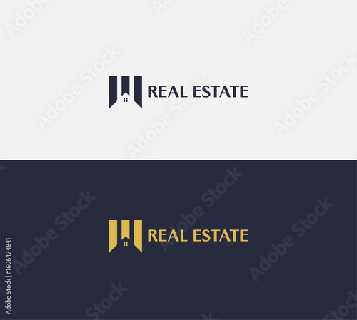 Modern House and Pillars Real Estate Logo