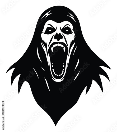 Terrifying Ghoul Head Silhouette Illustration for Halloween Celebrations and Horror Themes Black  Vector Design