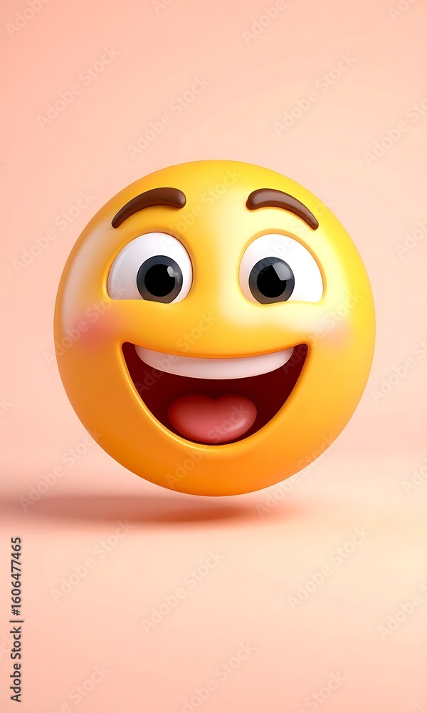 Fototapeta premium 3D Render of a Cheerful Yellow Face with Blushing Cheeks on a Soft Peach Background