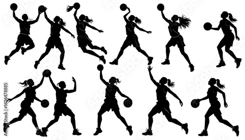 Wallpaper Mural Dynamic Basketball Players Silhouettes Collection Depicting Energetic Game Actions and Movements Torontodigital.ca