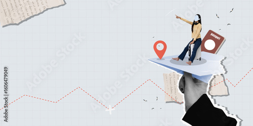 Business travel illustration featuring traveler and digital planning. Vector illustration