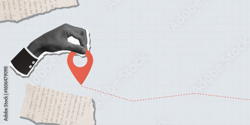 Business travel planning with location marks and maps. Vector illustration