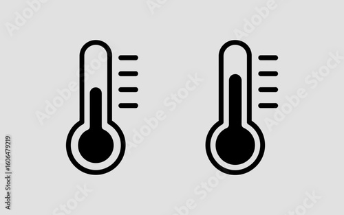 Thermometer Icon Set Outline and Solid Temperature Measurement Vector
