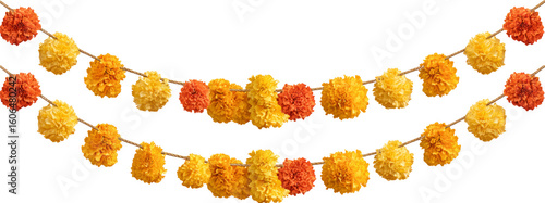 Festive indian marigold garland flower decoration hanging for diwali