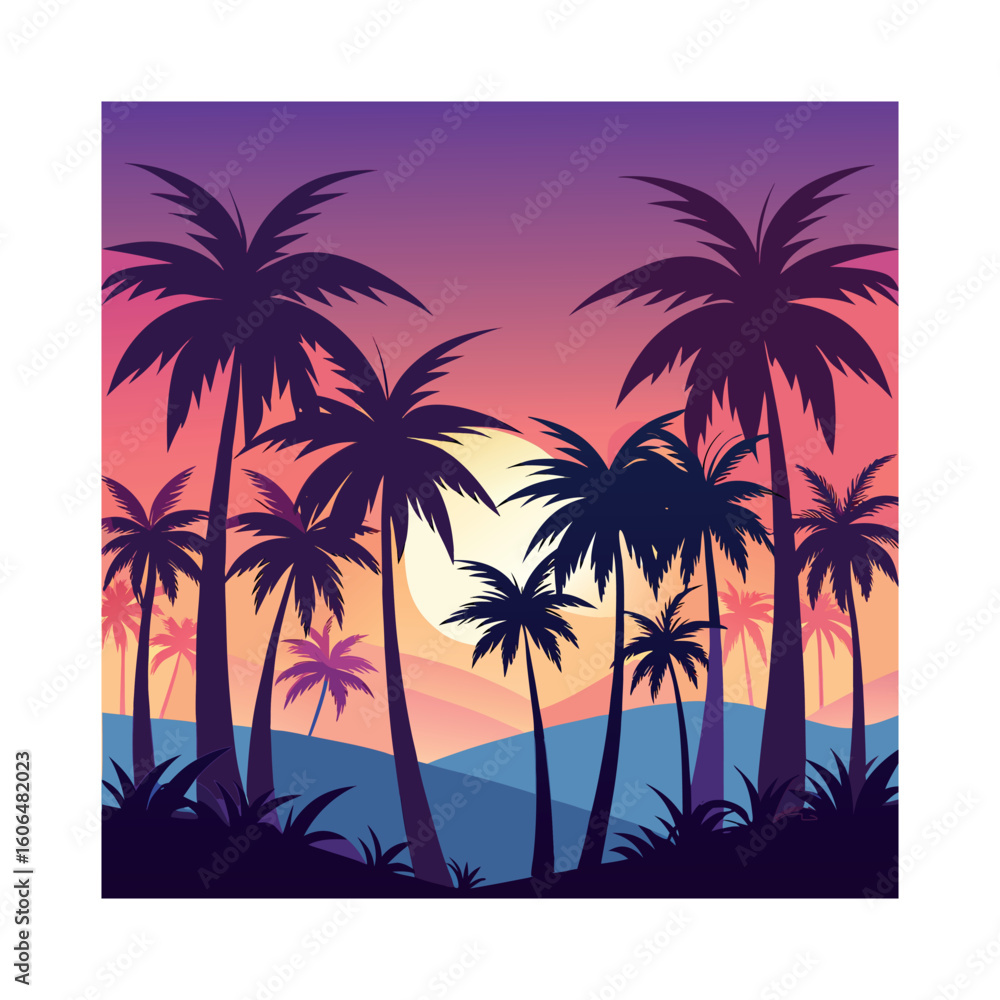 Fototapeta premium Palm Tree Silhouette Vector Set for Tropical and Summer Design
