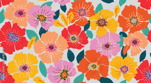 Abstract hand drawn floral seamless patterns. Natural wallpaper, Exotic flowers print decoration. Illustration for fabric, textiles, clothing, wall art, printing and design project, etc.