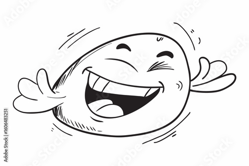 Cartoon Character Laughing Hysterically with Arms Outstretched a Black and White Line Drawing of a Joyful and Expressive Figure Ready for Hugs and Spreading Happiness