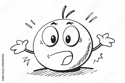 Cartoon Character in Shock with Hands Up and Mouth Open Expressing Fear and Surprise in a Black and White Sketch Style Illustration