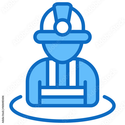 Safety Zone Blue Fill Outline Icon Vector Design - Worker with helmet standing inside boundary ring, symbolizing designated safe working zones