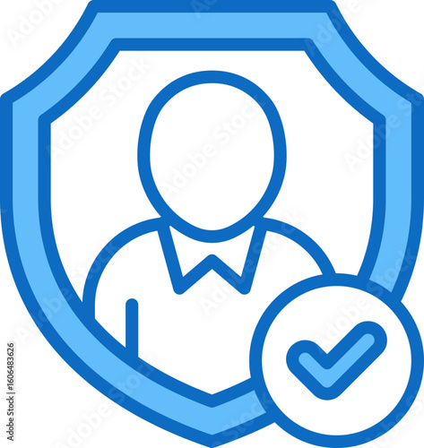 Authorized Security Blue Fill Outline Icon Vector Design - Shielded profile with checkmark, representing authorized safety personnel or verified officer credentials