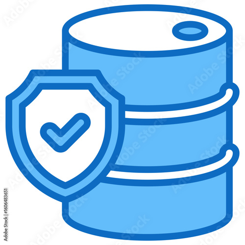 Chemical Safety Blue Fill Outline Icon Vector Design - Barrel with shield, representing chemical or hazardous material protection and containment