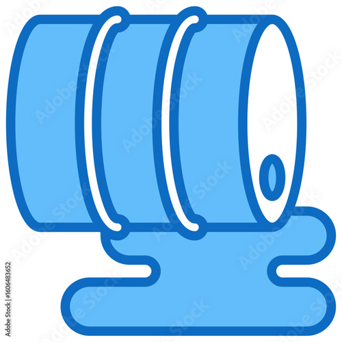 Chemical Spill Blue Fill Outline Icon Vector Design - Leaking barrel symbolizing hazardous material spill and the need for safety containment