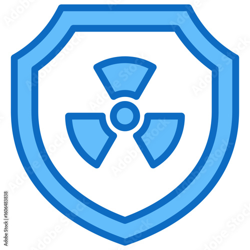 Radiation Protection Blue Fill Outline Icon Vector Design - Shield with radiation symbol, representing secure shielding from radioactive hazards