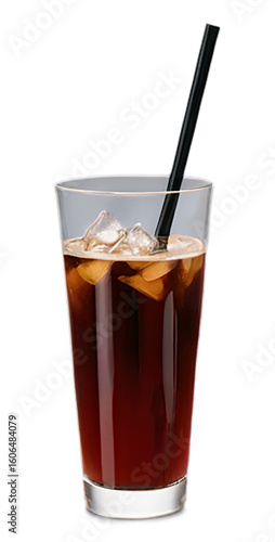 Glass of cold cola with ice isolated on white