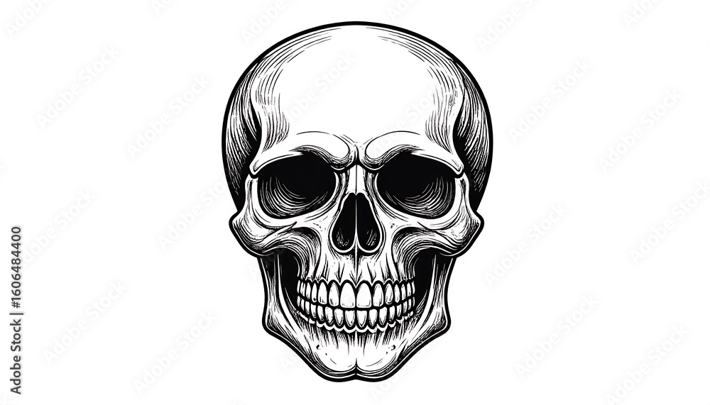 Fototapeta premium Detailed grayscale skull illustration