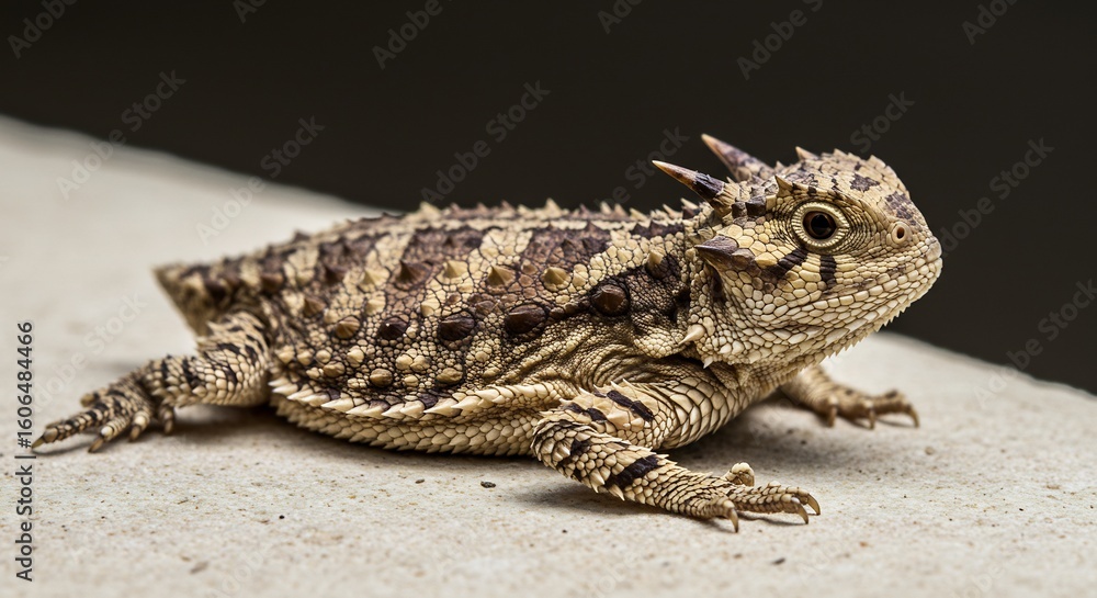 Fototapeta premium 鋭い棘 美しい模様 砂漠のトカゲ 鮮明な影で浮かび上がる. AI Generated