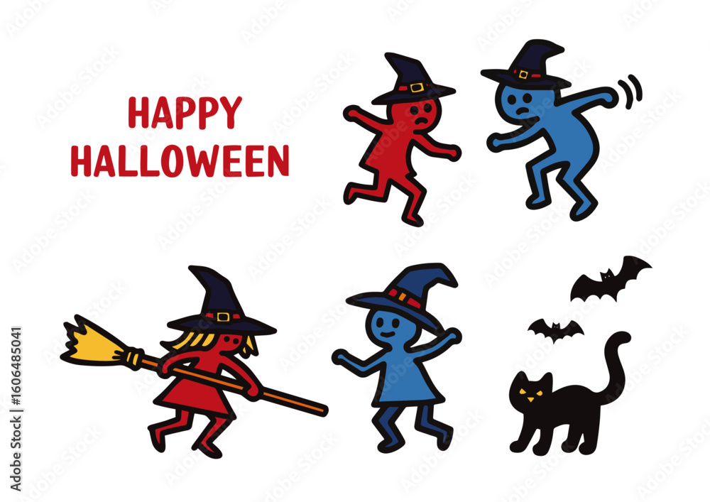 Fototapeta premium ハロウィンの仮装、シンプルなイラストセット
