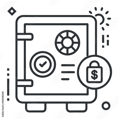 Minimal Line Art Icon of Safe Box – Digital Money Security Design