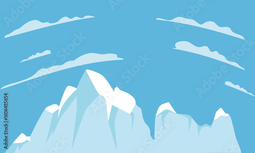 Winter Mountain Landscape Background, Ice Mountain Flat Vector Illustration