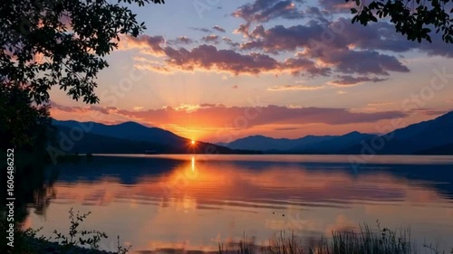 Wallpaper Mural Serene Sunset Over Calm Lake with Majestic Mountain Reflections Torontodigital.ca