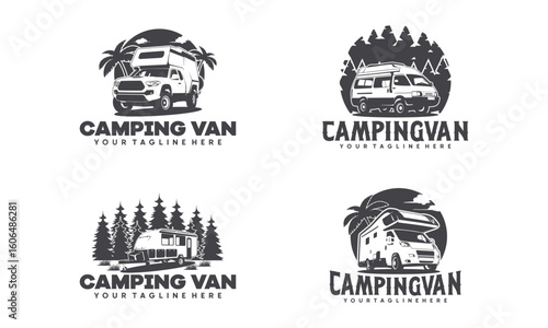 Set of RV camper van classic style logo vector illustration, Perfect for RV and campervan rental related business