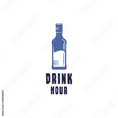 Drink Hour logo. Simple Drink Hour logo for alcohol brand, party service, bottle label or nightlife product packaging. Vector illustration.