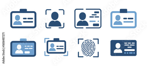 Set of id card, biometric, face recognition, and eye scan icons vector

