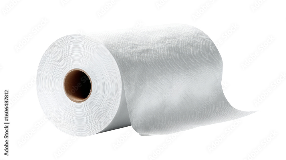 Fototapeta premium Roll of white tissue paper with soft texture isolated on black isolated, transparent background