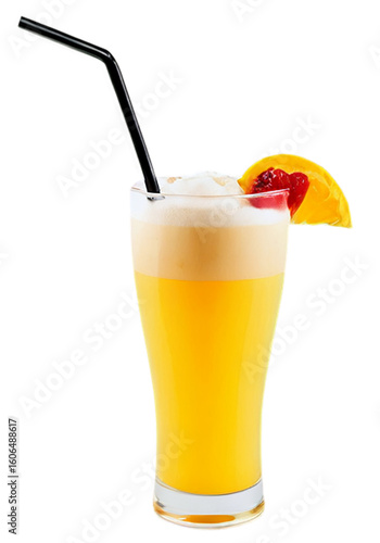 Fresh orange juice in a glass with a straw, a healthy and refreshing citrus fruit beverage