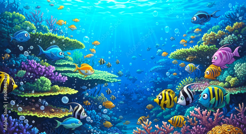 Obraz premium vibrant coral reef scene with colorful fish