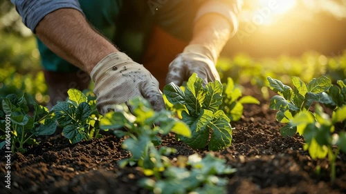 Zero waste gardening, hands planting in nutrient-rich soil at sunrise, supporting regenerative food production and climate-adapted backyard farming for sustainable urban food resilience
