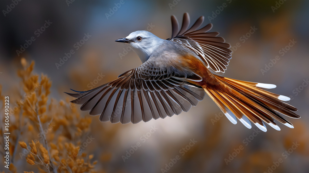 Obraz premium Graceful Scissor-tailed Flycatcher in Soaring Flight