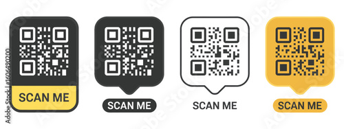 qr code frame set and mockup template for mobile payment and identity vector illustration

