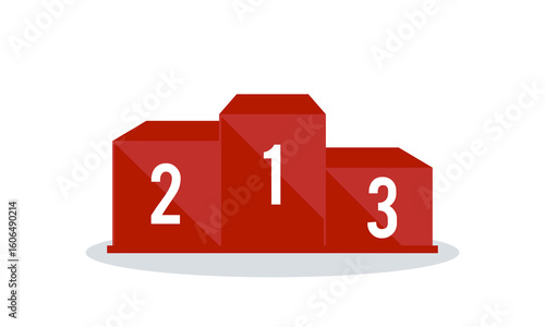 Winners podium with cups. Prizes for the Champions. Gold, silver and bronze cups. Vector illustration in flat style.