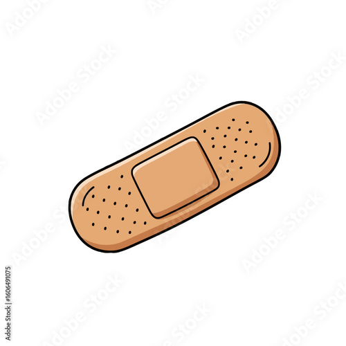 Isolated illustration of a beige adhesive bandage, ready for wound treatment.