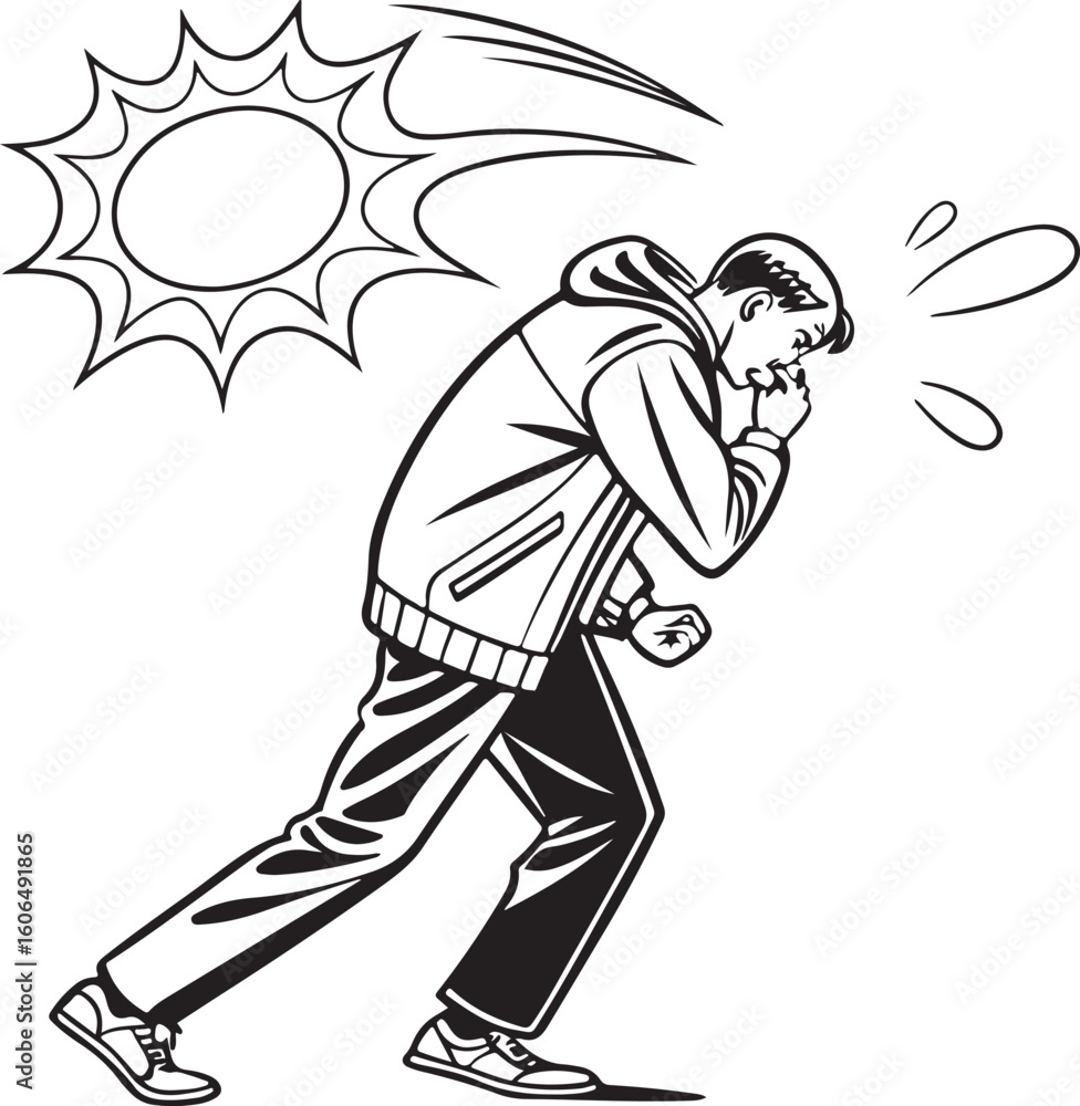 Fototapeta premium Young man shouting with speech bubble in comic style illustration – expressive talking or yelling cartoon concept