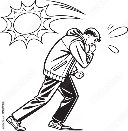 Young man shouting with speech bubble in comic style illustration – expressive talking or yelling cartoon concept