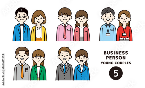 若いビジネスパーソンの男女ペアの、カラフルな上半身イラスト素材セット＿ベクター＿カラー