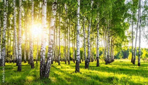 Sunny birch forest scene