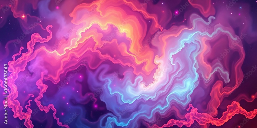 Obraz premium Cosmic swirls of vibrant nebula gas clouds form abstract galaxy pattern, night sky, energy