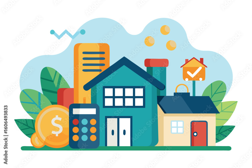 House mortgage calculation for residential finance with visual tools and graphics illustrating finance concepts and housing market trends House mortgage calculation for residential finance with visual tools and graphics illustrating finance concepts and housing market trends