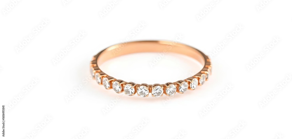 Delicate pink gold wedding band, sparkling diamonds, white background, white background, pink gold Delicate pink gold wedding band, sparkling diamonds, white background, white background, pink gold