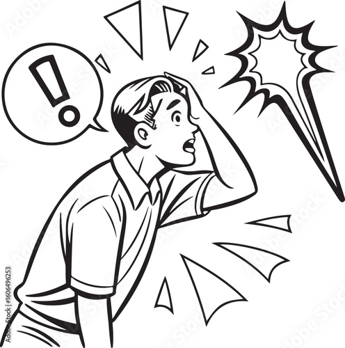 Young man shouting with speech bubble in comic style illustration – expressive talking or yelling cartoon concept