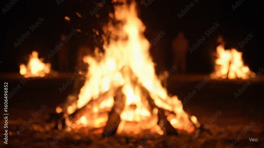 Blazing bonfire ignites the night Blazing bonfire ignites the night
