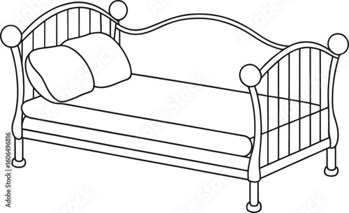 Daybed illustration perfect for warm interiors and relaxation themes in creative or coloring book designs