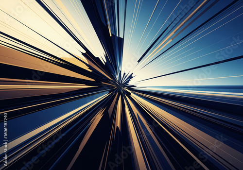 Abstract Hyperspace Tunnel with Dynamic Light Streaks and Radial Motion Blur