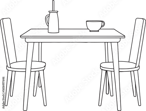 Dining table for two with coffee and oil illustration perfect for lifestyle and dining themed visuals