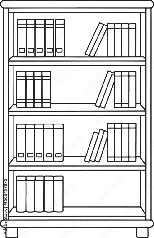 Obraz premium Organized bookshelf line art ideal for educational tools and neat creative project layouts and interior designs