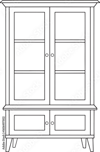 Classic display cabinet with doors line art perfect for home catalog visuals and furniture illustrations